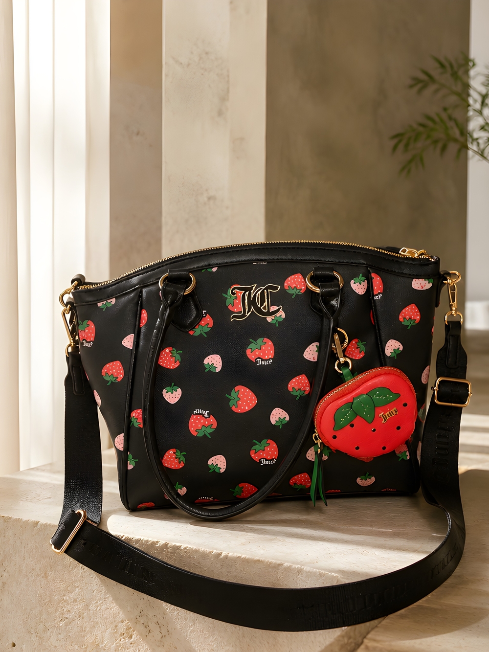 Juicy Couture Strawberry Print Bag with Strawberry Coin & Strawberry Charm